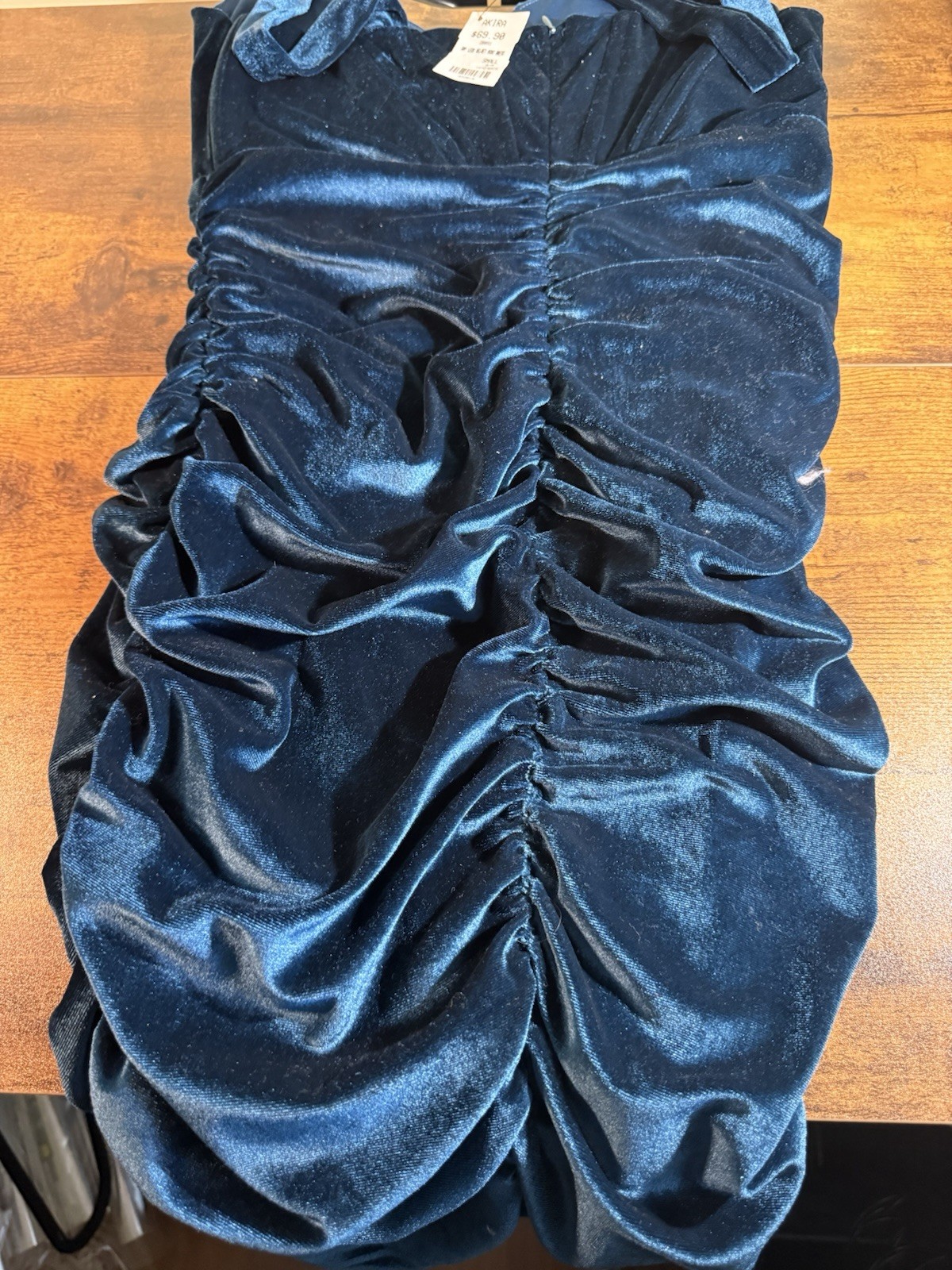 AKIRA Blue Velvet Ruched Stretch Bodycon Mini Dress S Sweetheart Party