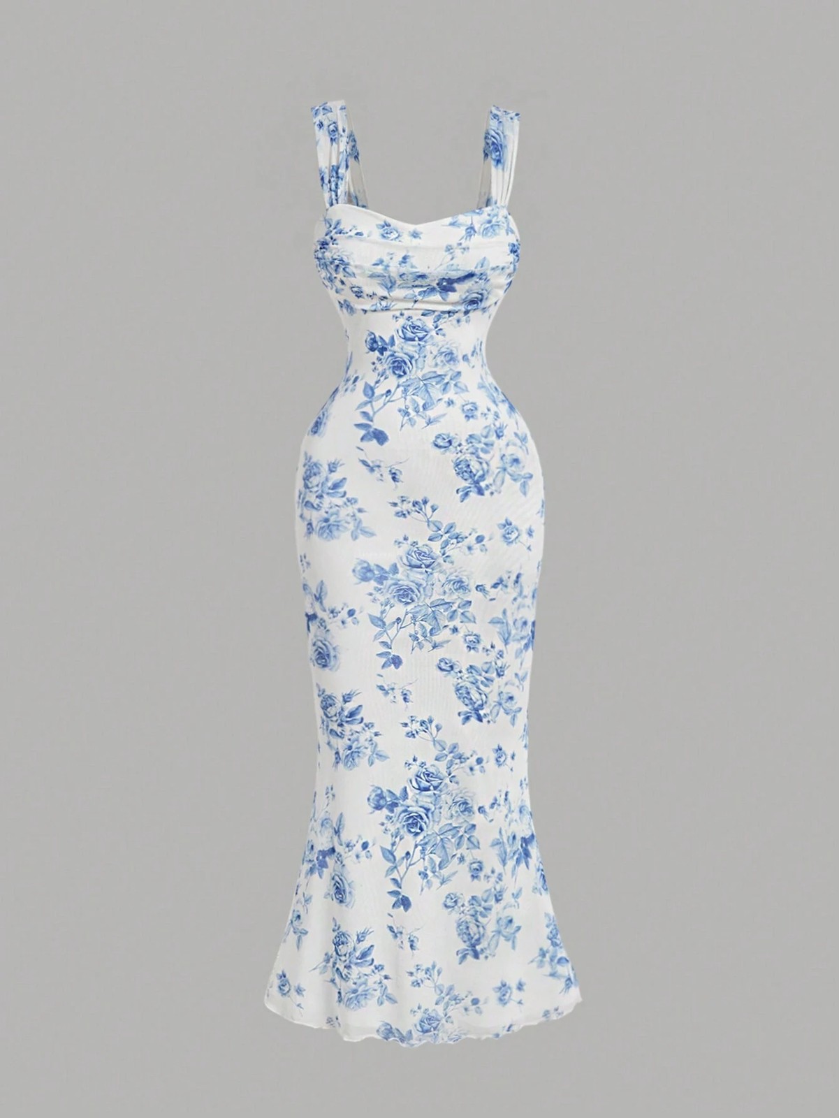 Women’s Floral Print Square Neck Sleeveless Bodycon Maxi Dress Long Sundress