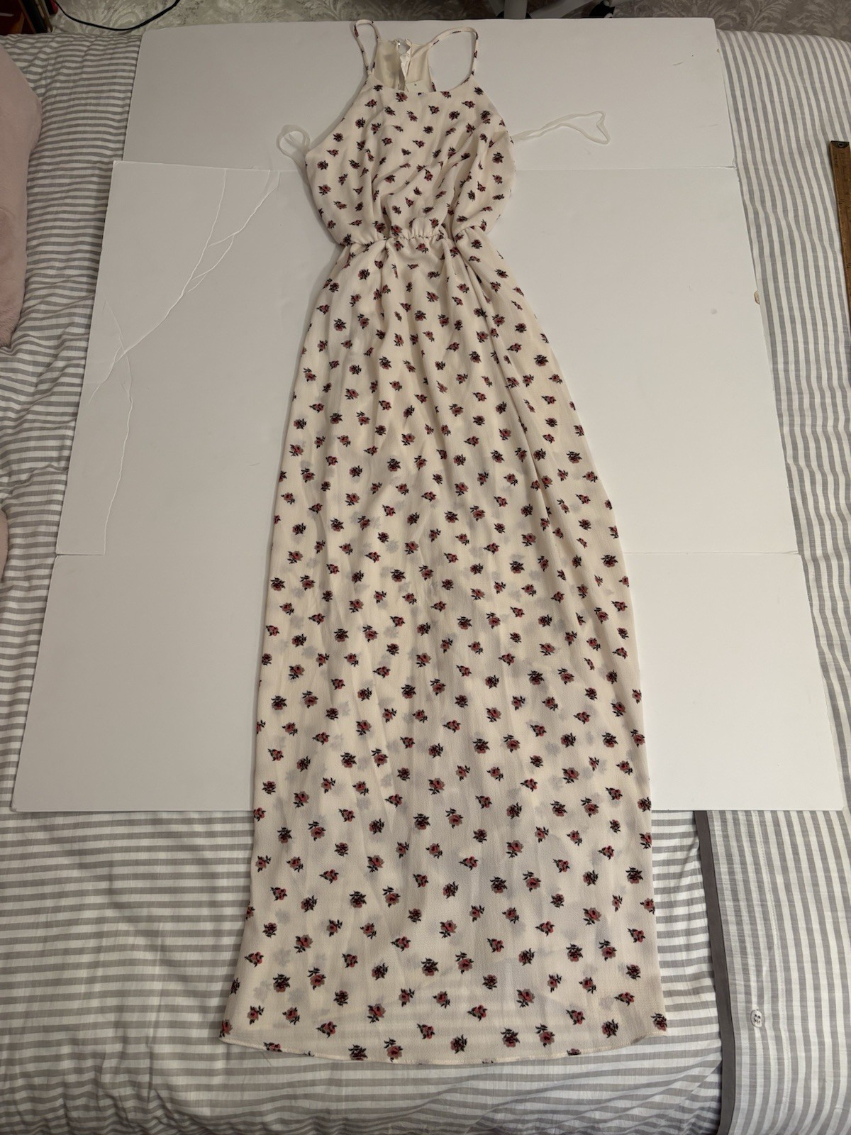 Everly Francescas NEW Long Maxi Dress Halter Neck Spring White Floral Rose Small