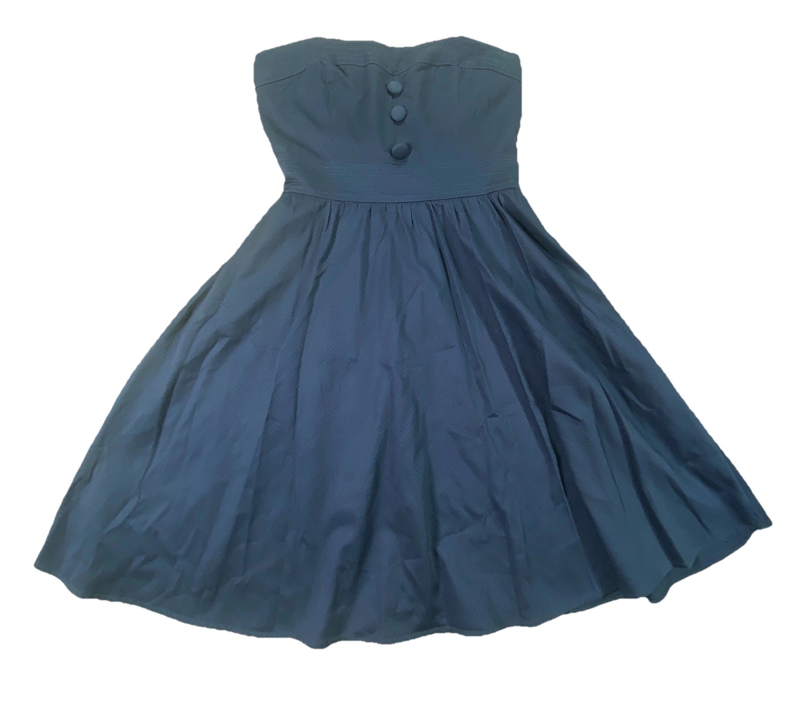 Teeze Me Dress Womens 7 Blue Cotton Stretch Pleated Off-the-Shoulder Back Zip