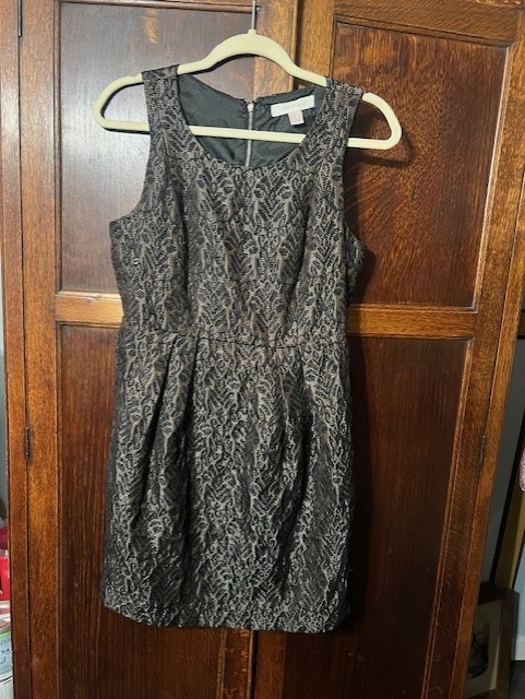Blue Ivy by KC Size M Brocade Sheath Dress Brown Black Gold Thread Sleeveless