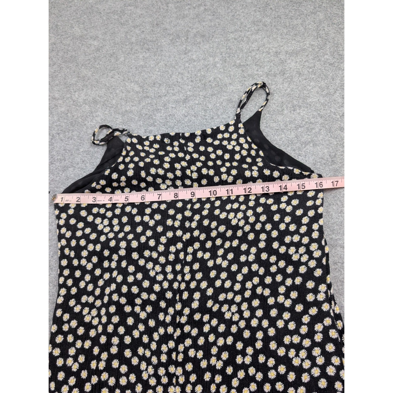 Matty M Womens Black Daisy Floral Midi Dress XS Adjustable Straps Pockets
