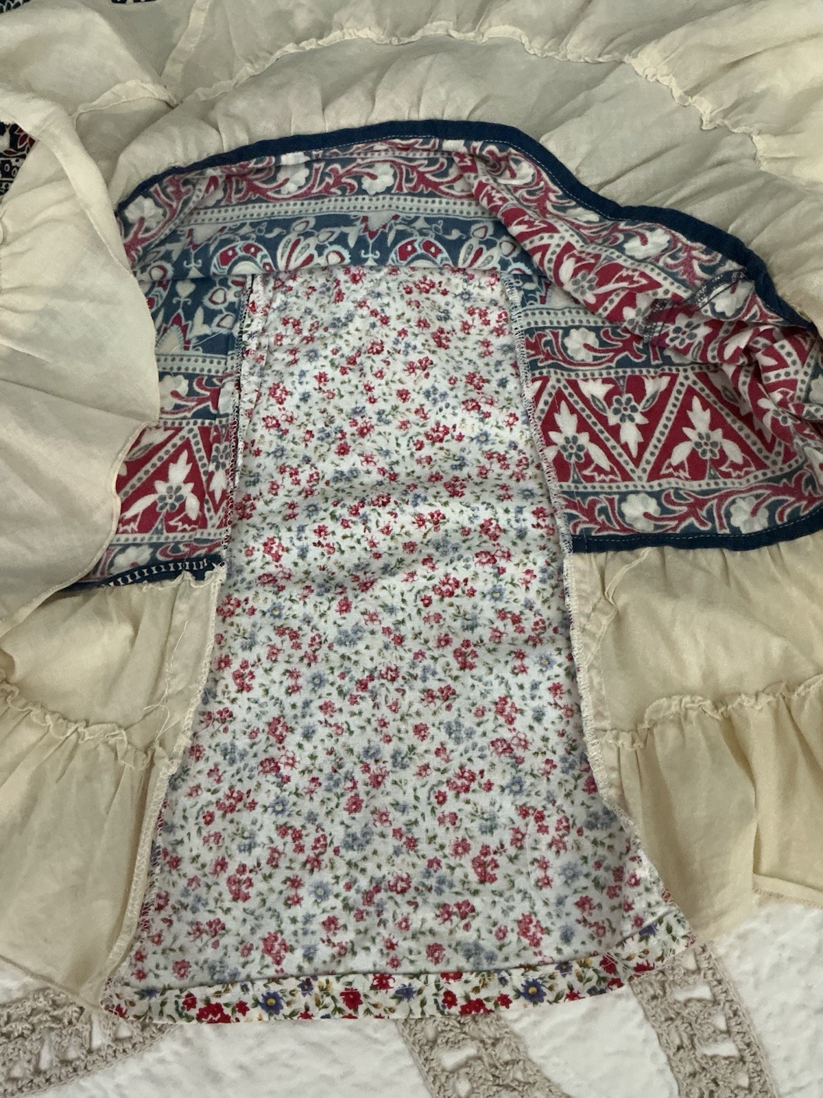Unbranded Boutique Dress M Patchwork Ruffled Shift Mini Boho Cottagecore NWOT