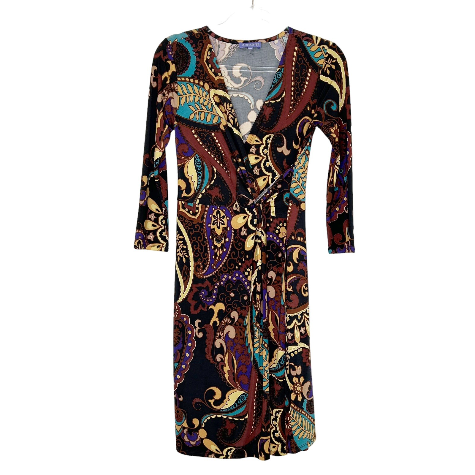 Vivienne Tam Wrap Dress Womens Size XS Jersey Knit Paisley 3/4 Sleeves