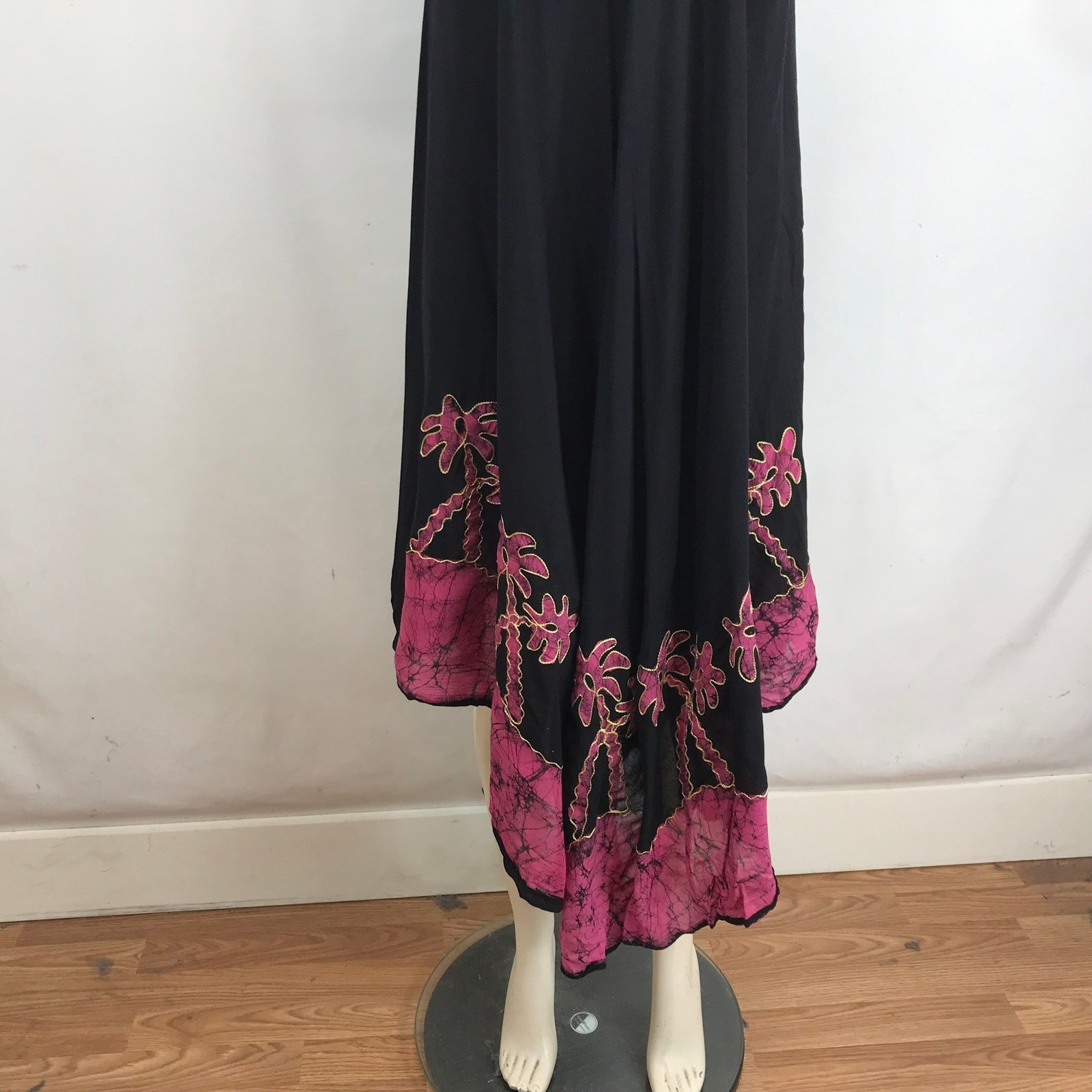 Sakkas Womens Batik Palm Tree Handkerchief Hem Dress Black Pink One Size 900A