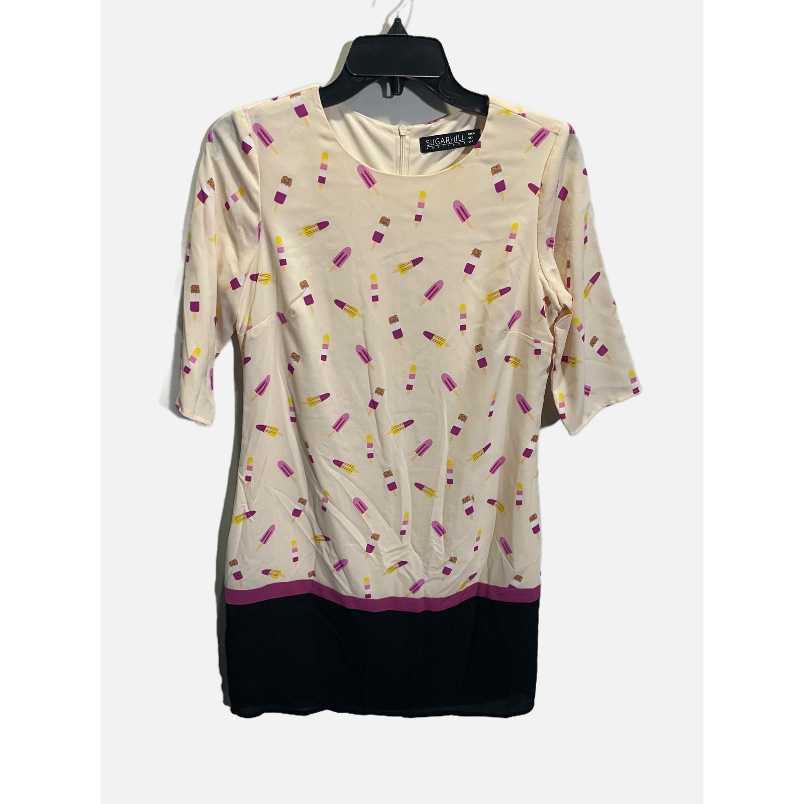 Sugarhill Boutique Dress Womens 2 Cream Popsicle Print Colorblock Summer Mod