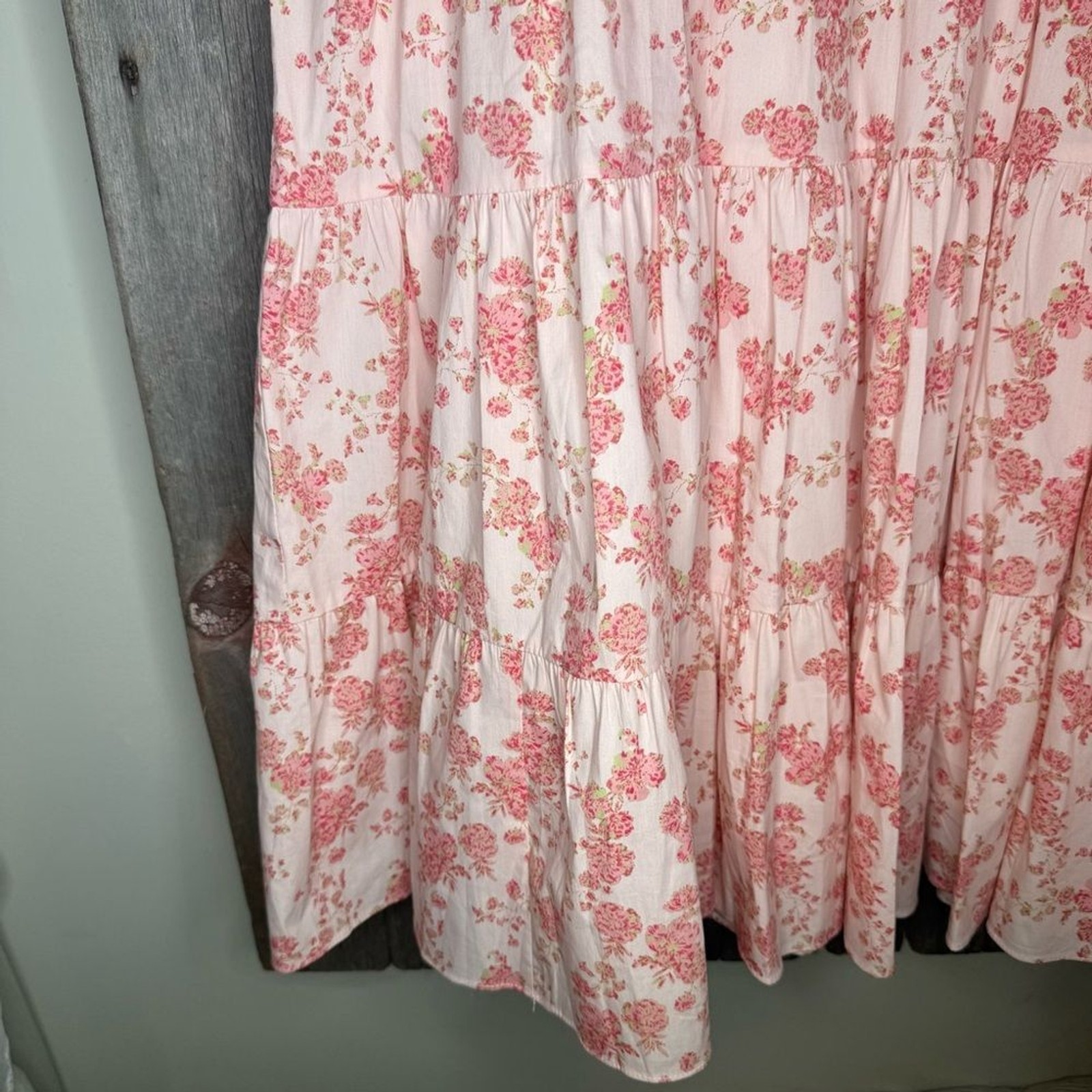 Rachel Parcell Pink Poppy Vine Puff Sleeve Tiered Mini Dress size Large