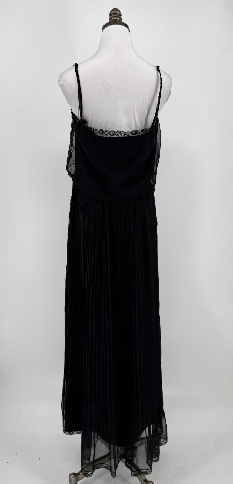 Adele Simpson I. Magnin Vintage 70s Black Chiffon Pleated Sleeveless Maxi Dress