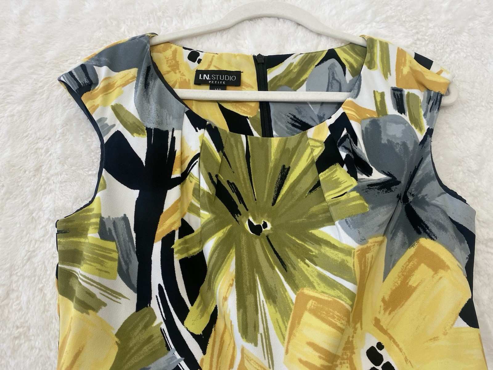 Womens Tropical Floral Sleeveless Sheath Dress Size 14 Petite Summer Chic