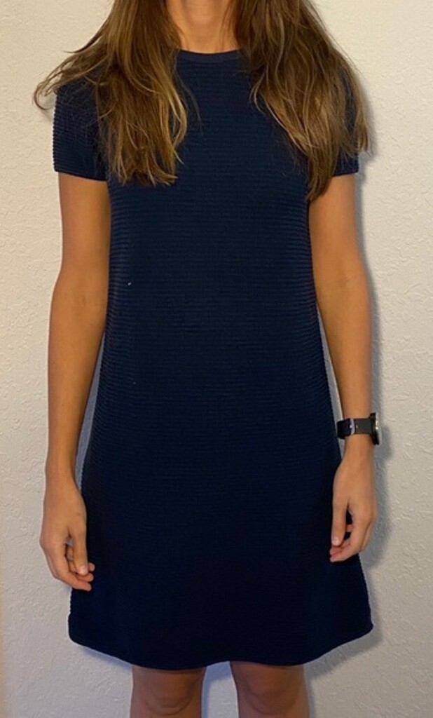 New Theory Gelton Dynamic Stretch Ribbed Knit A-Line Mini Dress Dark Blue Navy S