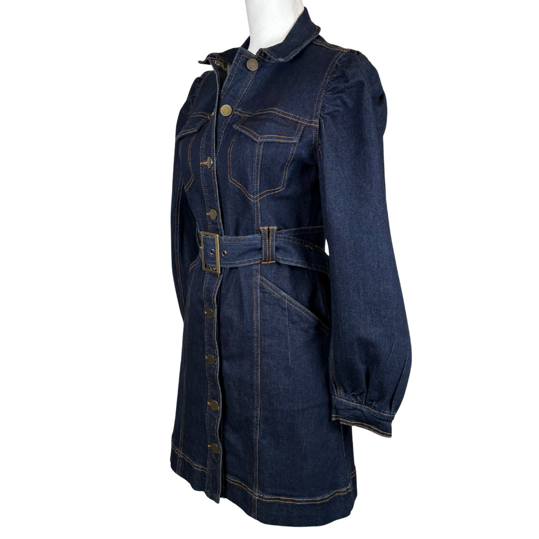 Habitual Dress Womens Small Blue Denim Belted Shirt Dress Puff Sleeves Pockets