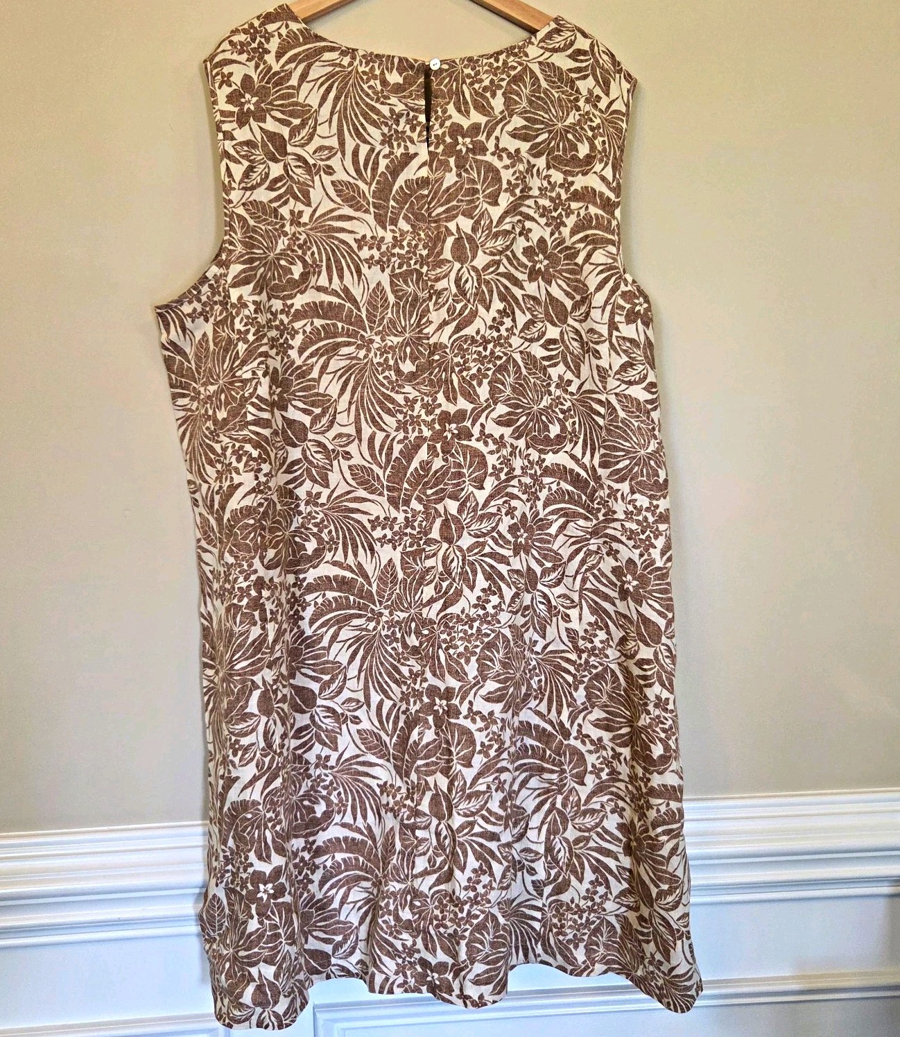 J. Jill Linen Floral Sleeveless Shift Dress Knee Length Beige/Brown Plus 4X