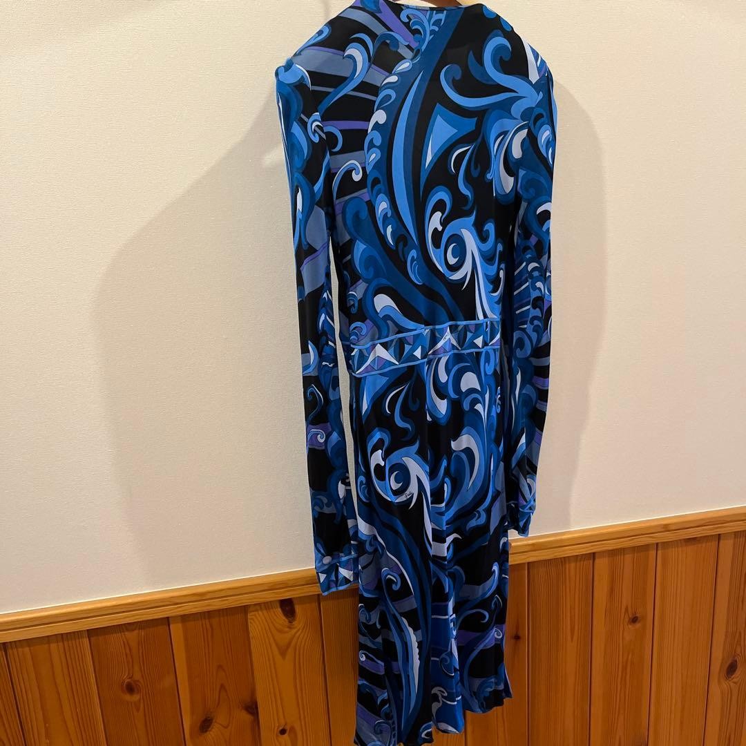 Emilio Pucci, Long-Sleeved Dress, Multicolor, blue, Geometric, Bijou, V-Neck