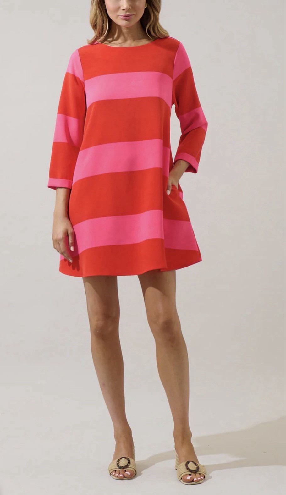 Sugarlips Lolli Stripe Lonna Shift Mini Dress Fuchsia Pink Red Size M