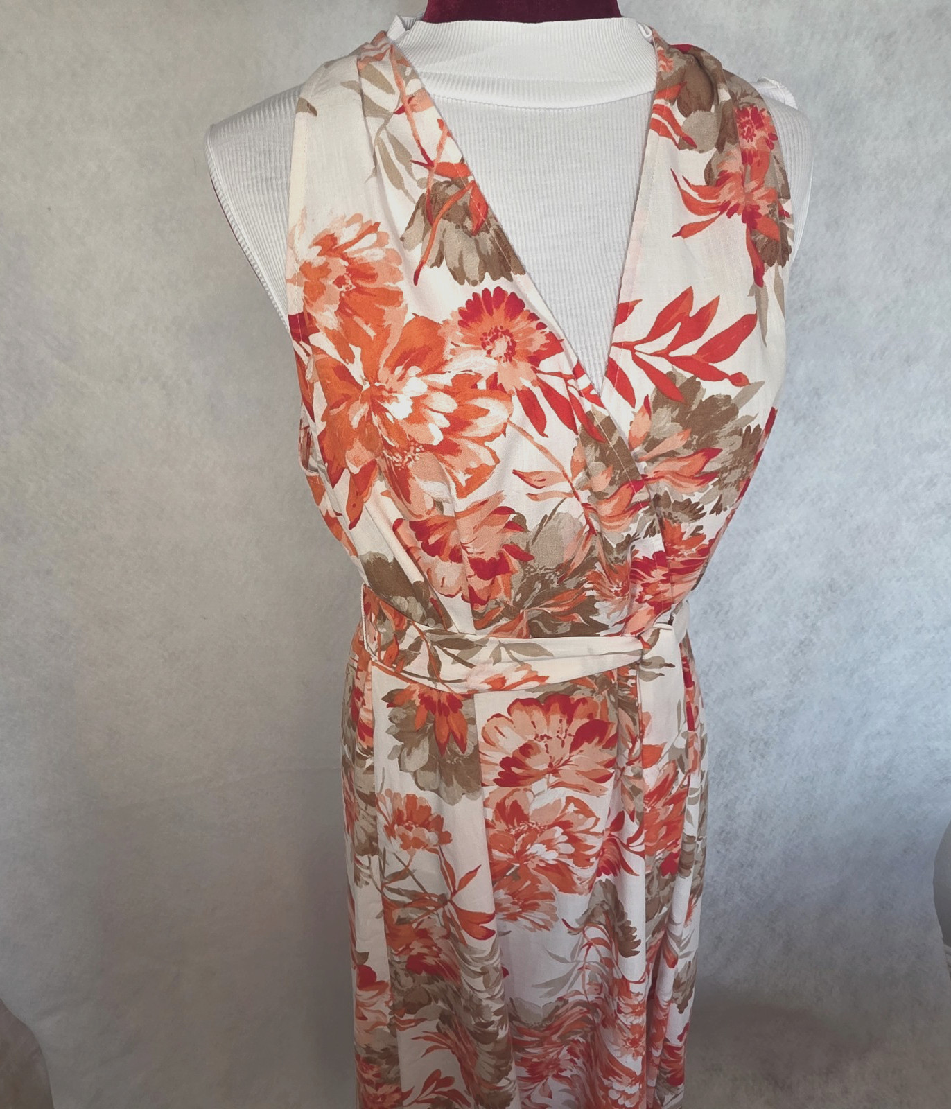 PRICE DROP -Emma & Michele Sleeveless Coral/White Dress Tropical Floral Womens L