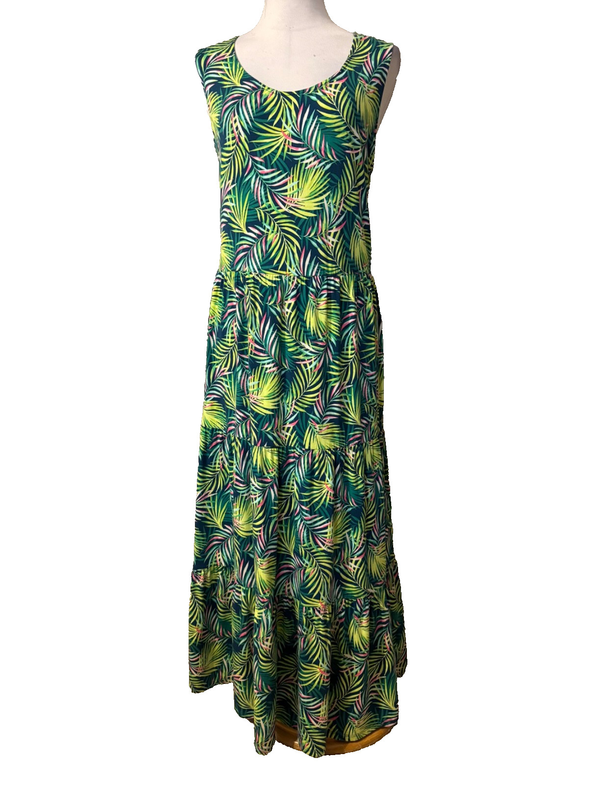 Lands End Maxi Tiered Dress 1X Stretch Cotton Modal Floral Washable NEW