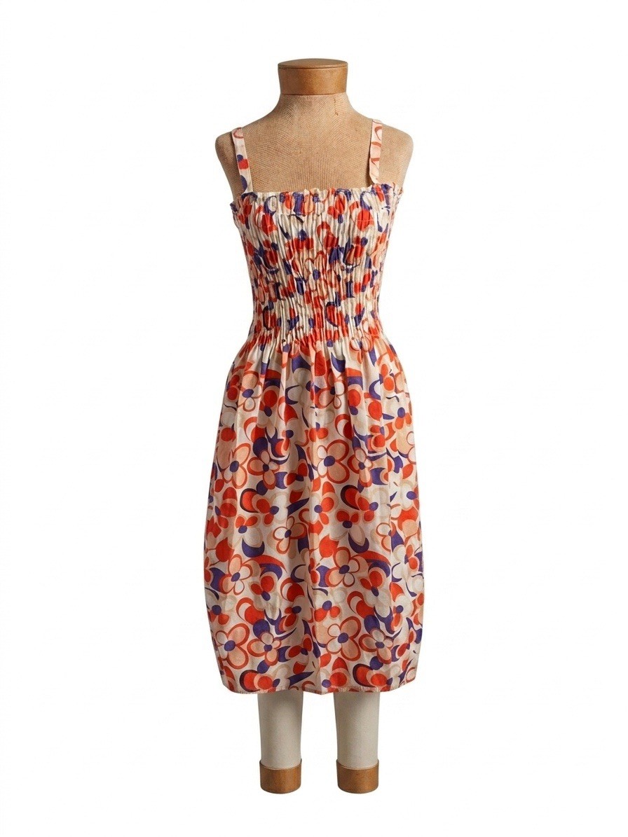 Just Love Floral Smocked Midi Sundress Size L Red Whit Blue Floral Print Cotton