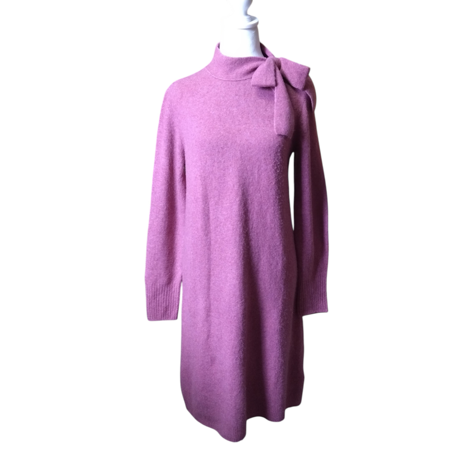 J. Crew Pink Sweater Dress Neck Bow Pink Wool Blend Pullover Preppy Size Small