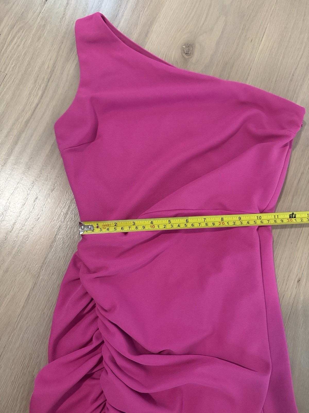 Katie May Pink Solid One Shoulder Cutout Ruched Bodycon Midi Dress S
