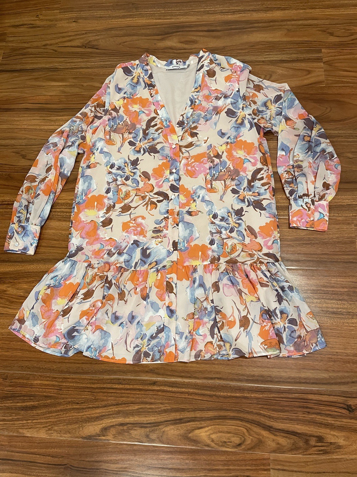 JustFab Pink Multicolor Floral Print Knee Length Dress Medium