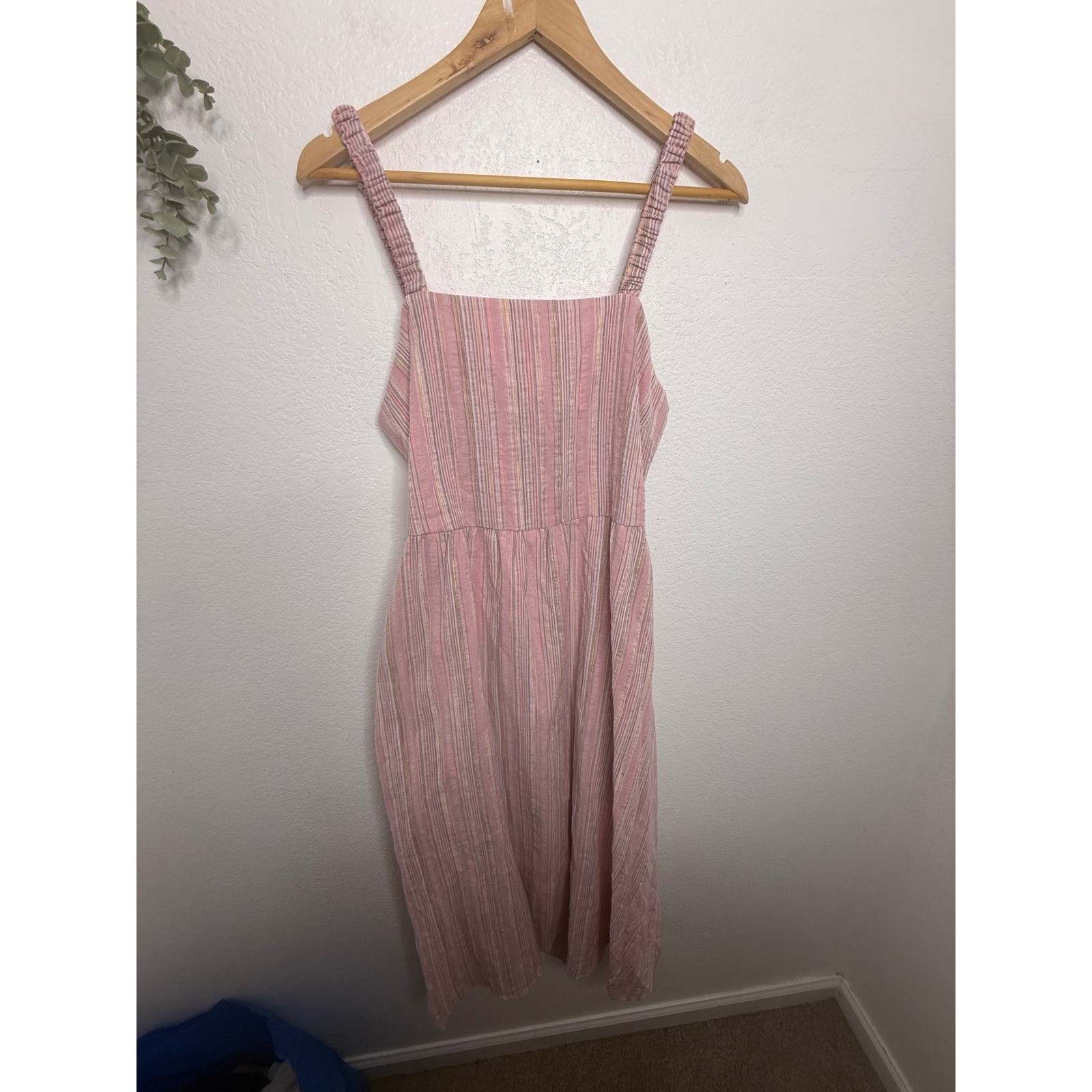 Maurices Womens Pink Striped Tie Back Square Neck Midi Dress Size L Shimmer NWT