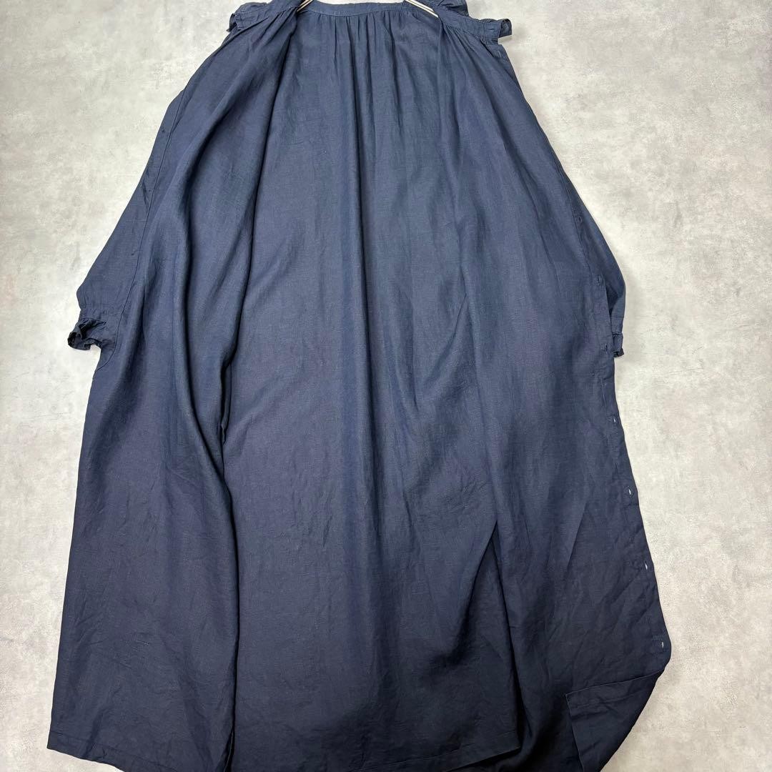 ICHI Antiquités 100% Linen Frill Collar Shirt Dress Japan