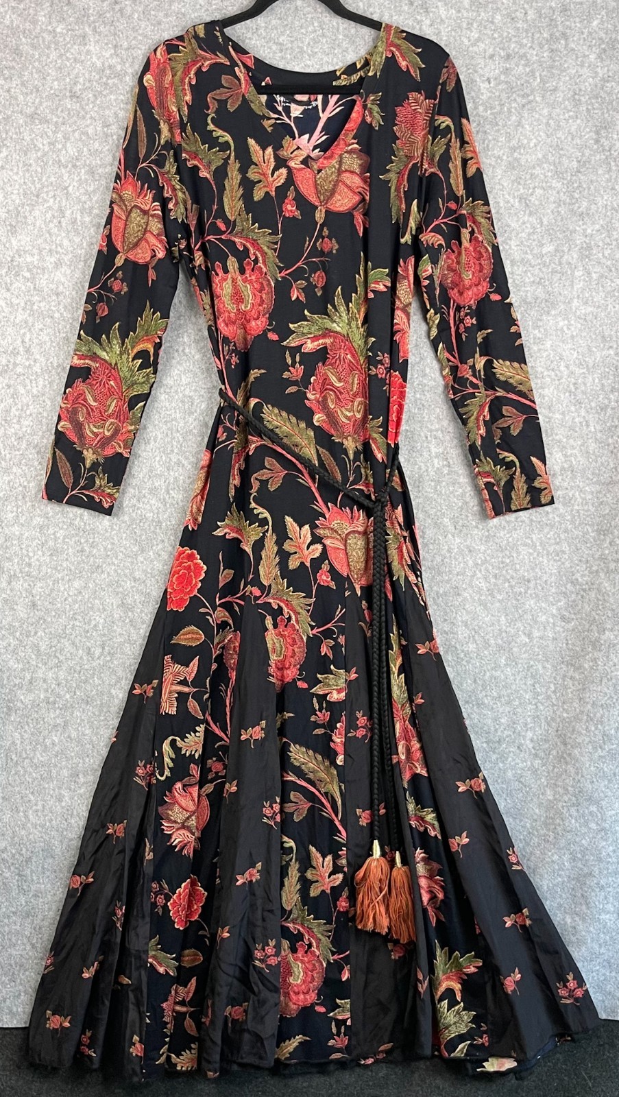 Soft Surroundings Prestwick Maxi Dress Womens Large Floral Tassel Artsy Boho