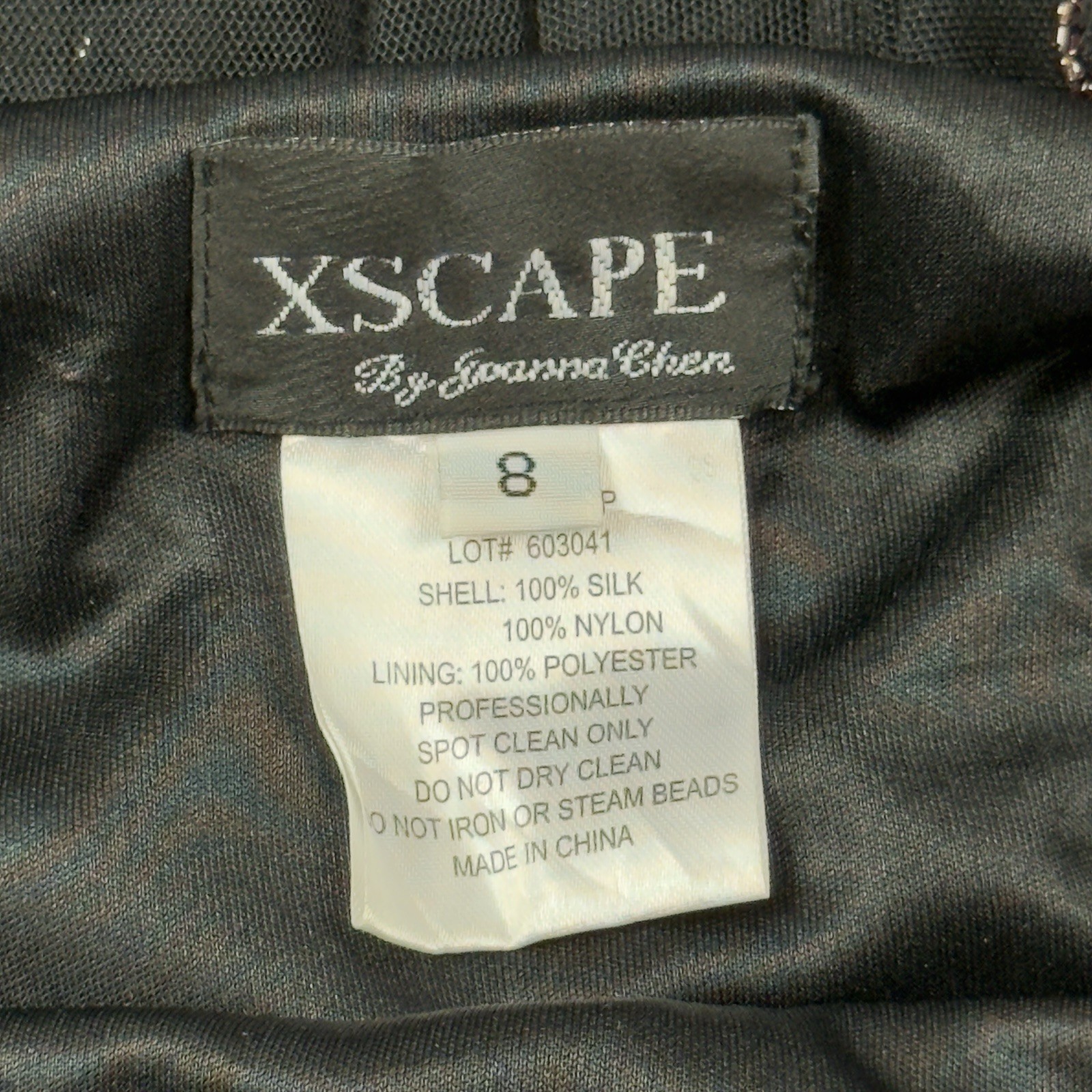 90s Xscape Black & Pink Silk Beaded Floral Embroidered Gown
