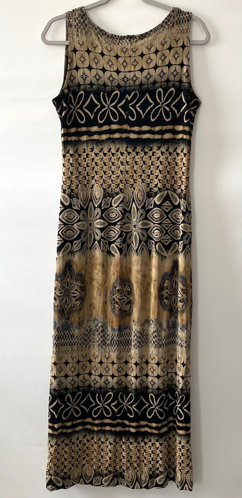Vintage Coldwater Creek Womens Sleeveless Maxi Tank Dress Tan Black Print M -C