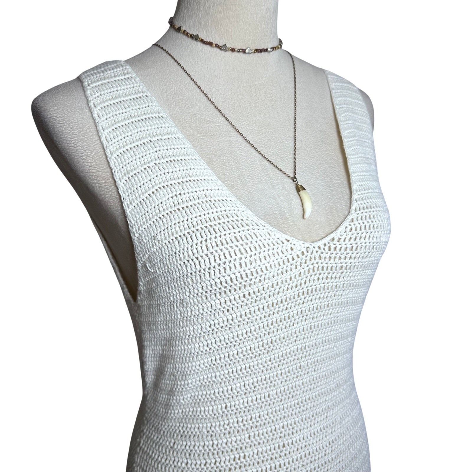 Spell & The Gypsy Let The Sunshine In Crochet Maxi Dress Cream Boho V-Neck M