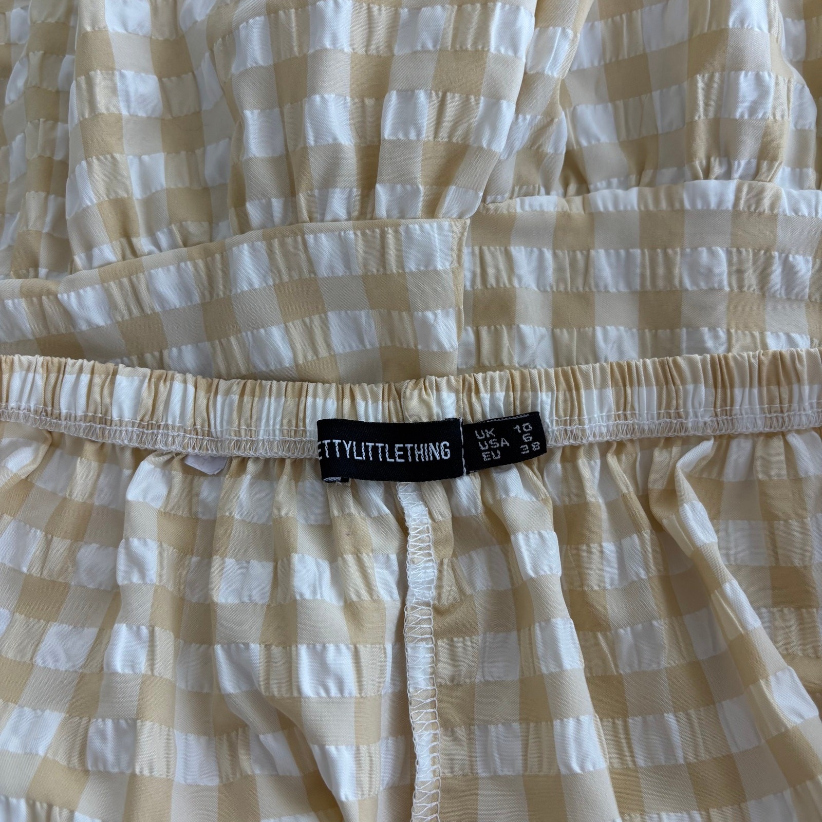 PrettyLittleThing Yellow Gingham Plunging Romper Skort Ruffle Preppy Summer US 6