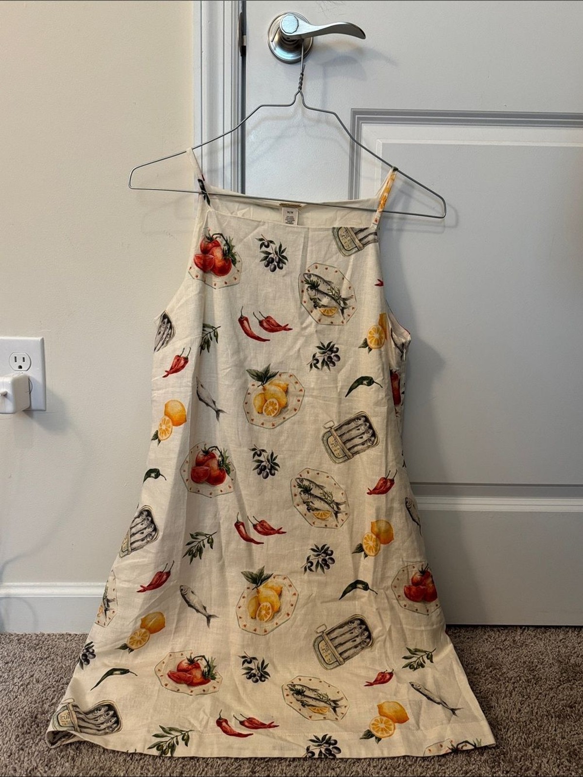 NWT Magaschoni Mediterranean Food Print European Linen Dress Women’s Size Medium
