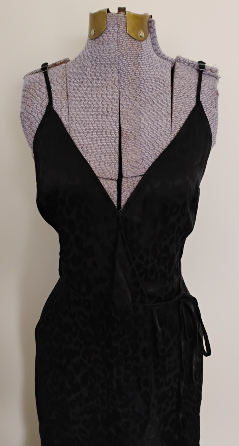Abercrombie & Fitch High Low Wrap Dress Womens Black Animal Print Satin Finish S