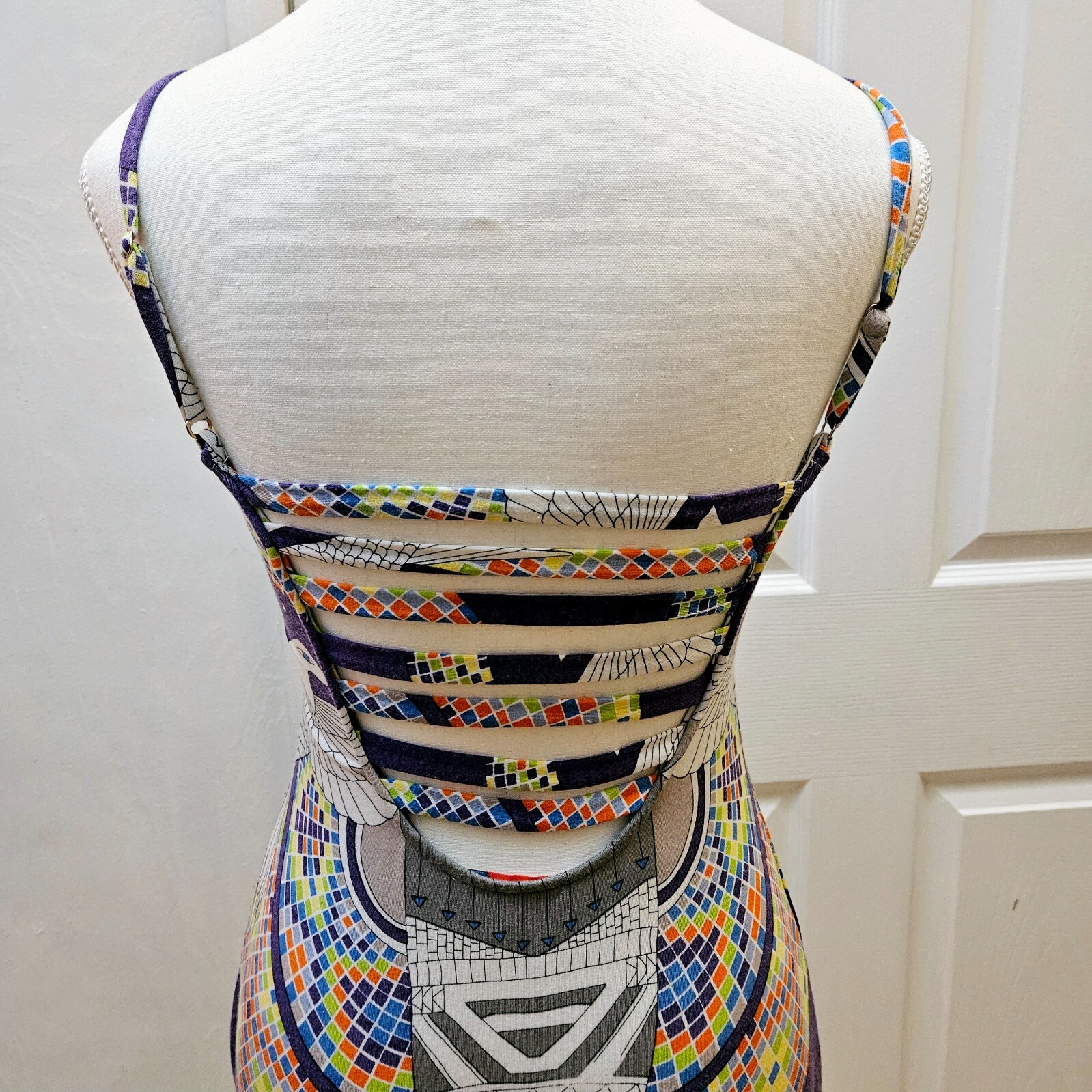 MARA HOFFMAN Runway White Purple Printed Egypt Stretch Bodycon Mini Dress XS