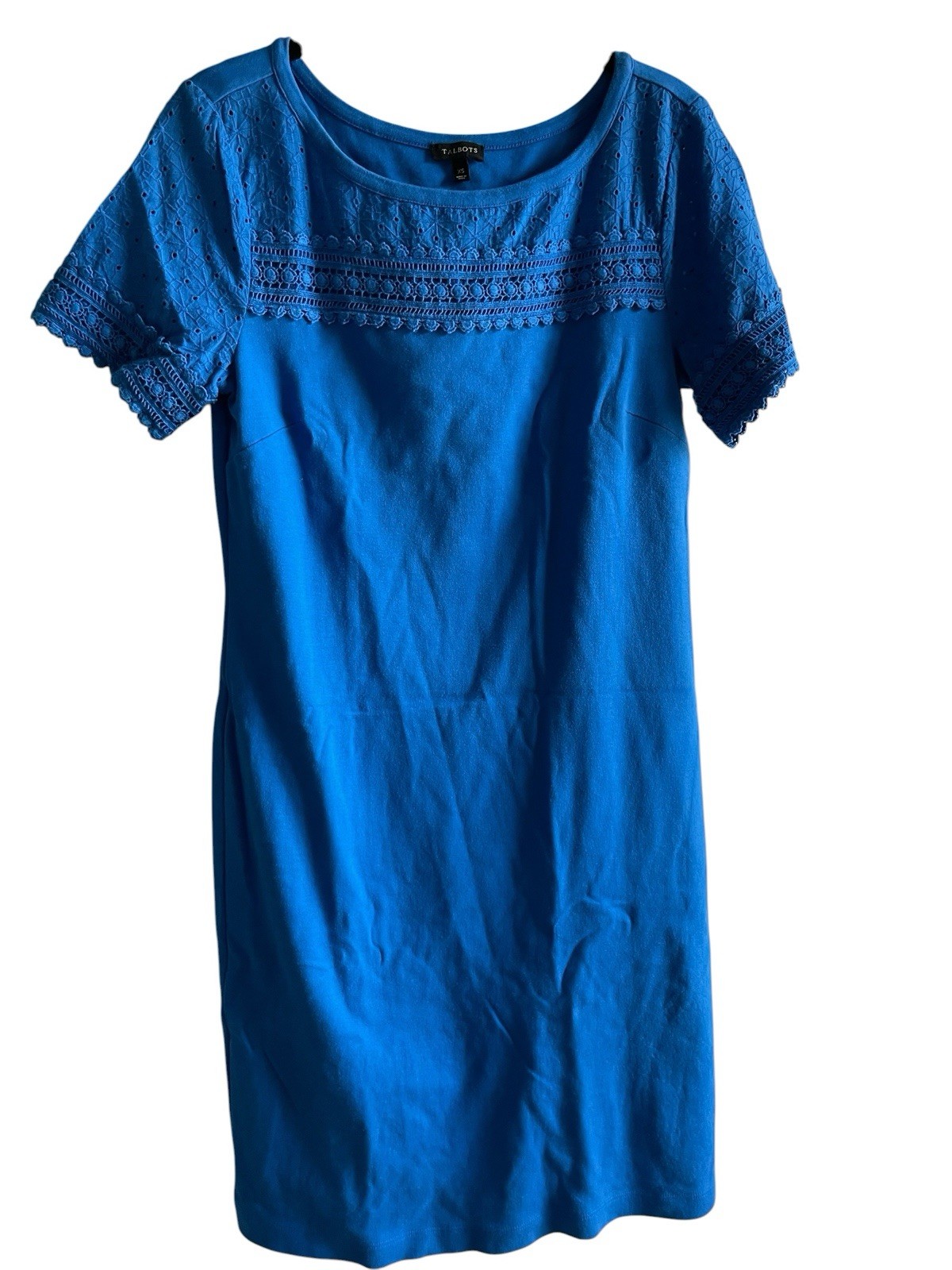 Talbots Royal Blue Embroidered Short Sleeve Shift Dress Womens Sz XS Cotton