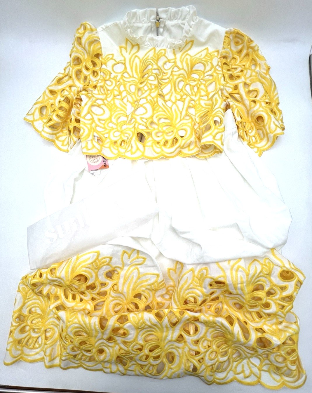 SUNFERE KELLY FLORAL EMBROIDERED TWO-PIECE SET YELLOW & WHITE WOMENS SIZE XL NWT