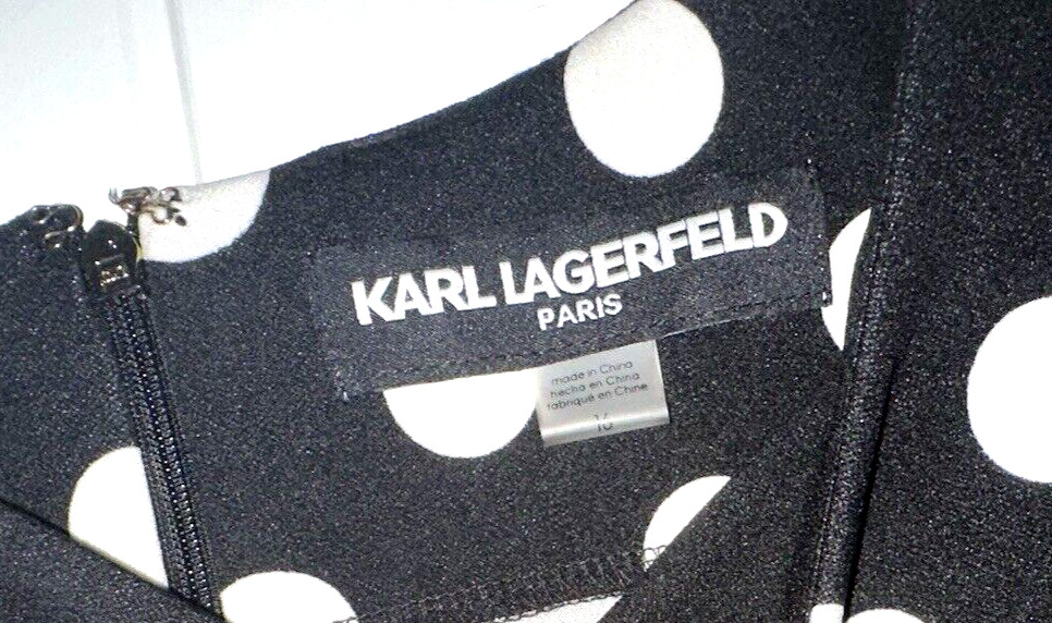 KARL LAGERFELD PARIS Black and White Polka Dot 96 Polyester/4 Spande DRESS (16)