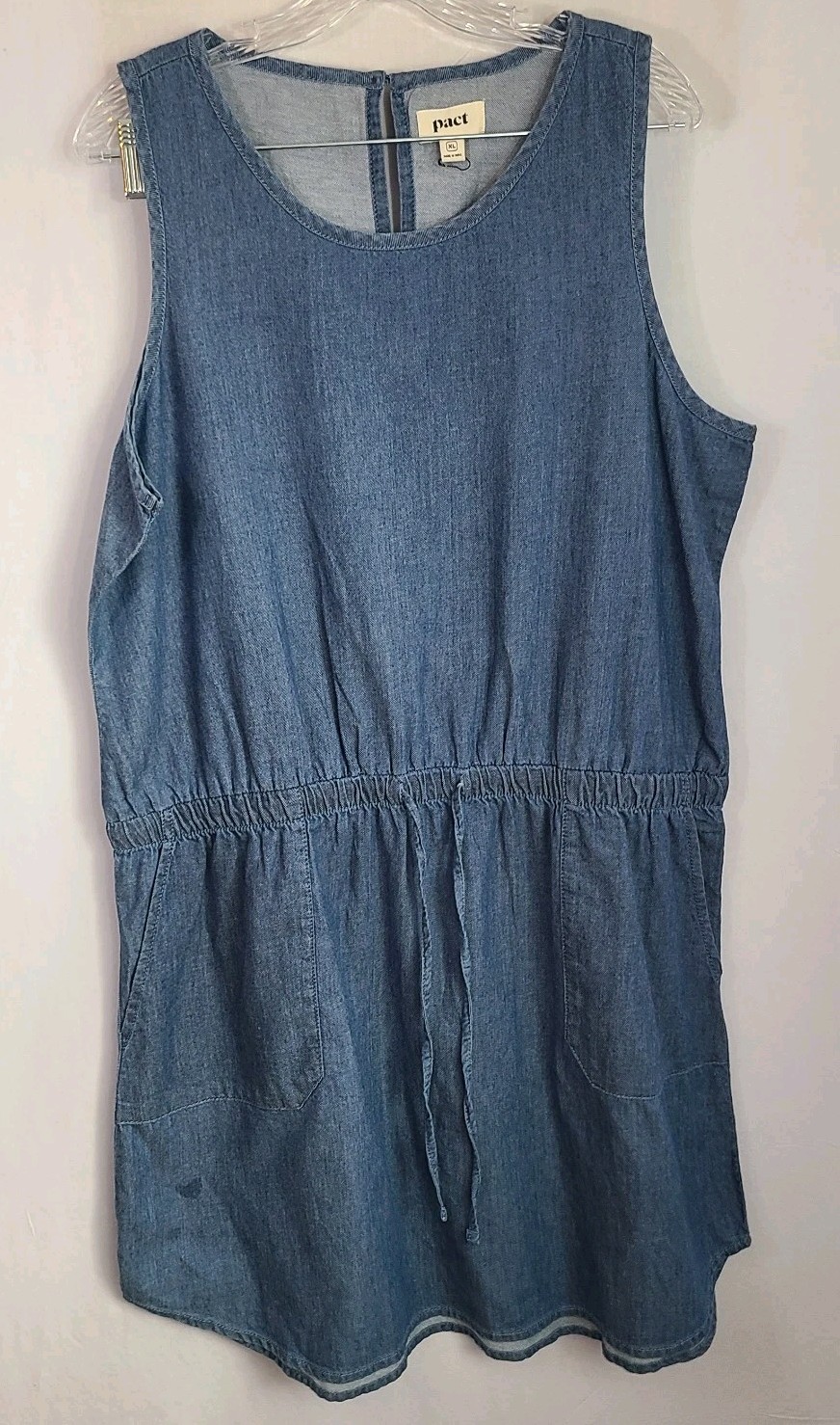 Pact Women’s Organic Cotton Denim Jumper Dress Sleeveless Drawstring Casual XL