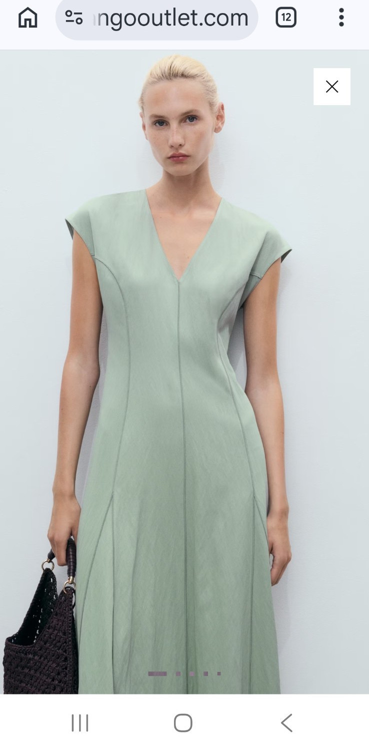 MANGO Green Solid A-Line Midi Dress V-Neck Sleeveless Women’s XL