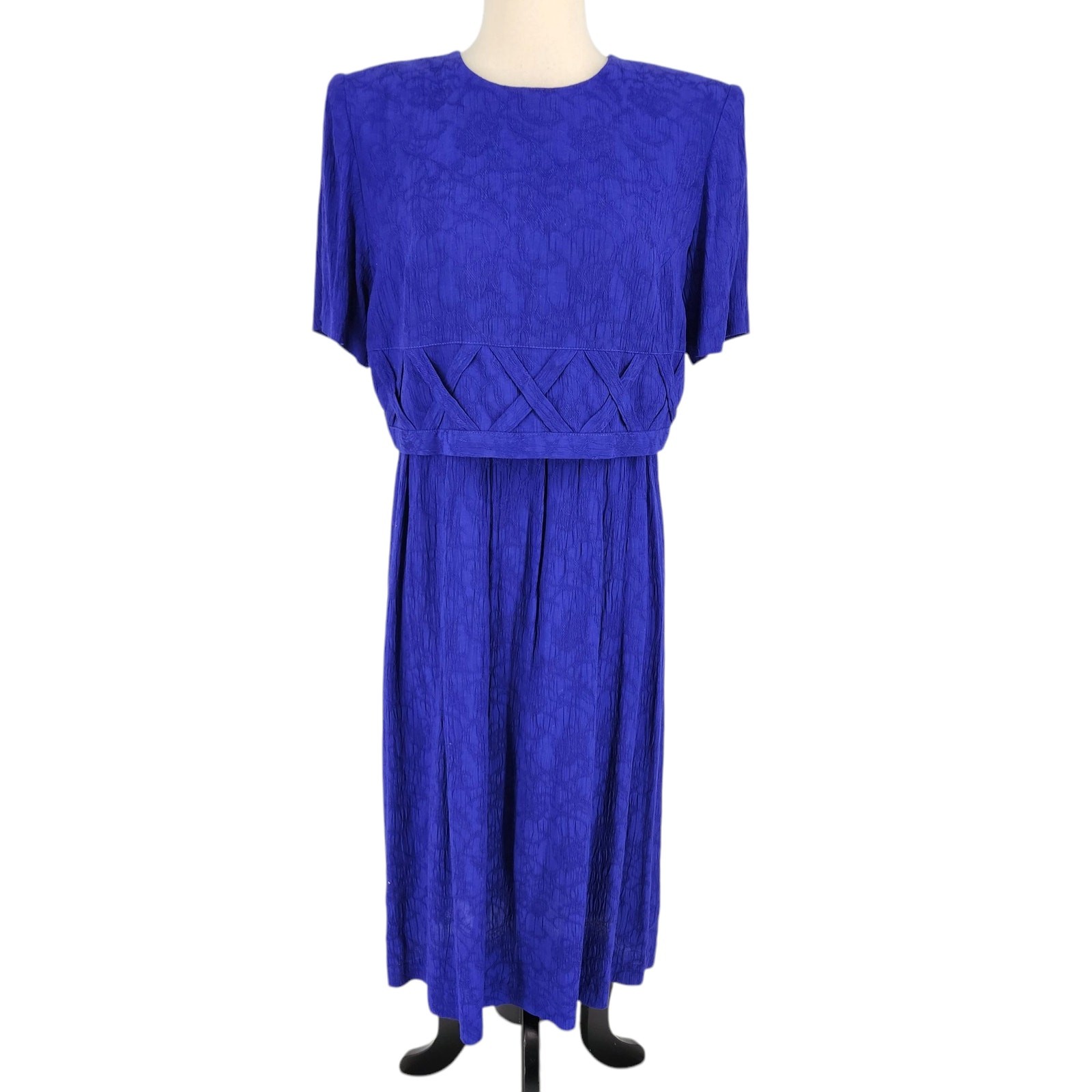 SALE 80s 90s Vintage Strong Shoulder Separates Look Embroidered Blue Dress SZ 10