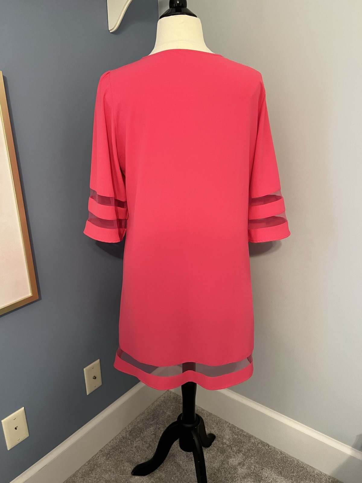Hot Pink 100% Polyester Dress with Sheer Stripes in Sleeves womans Size XL