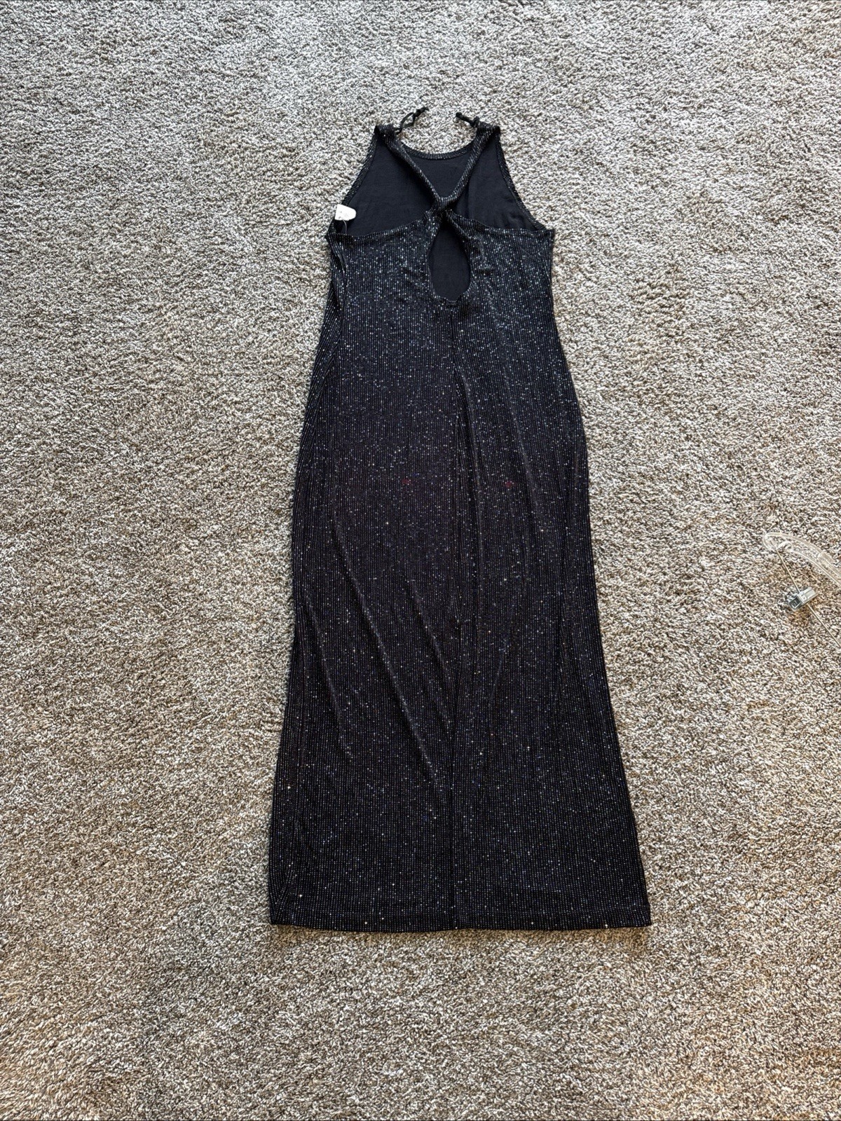 Ronni Nicole Black Glitter Maxi Dress Womens Size 16 Sleeveless Formal Gown