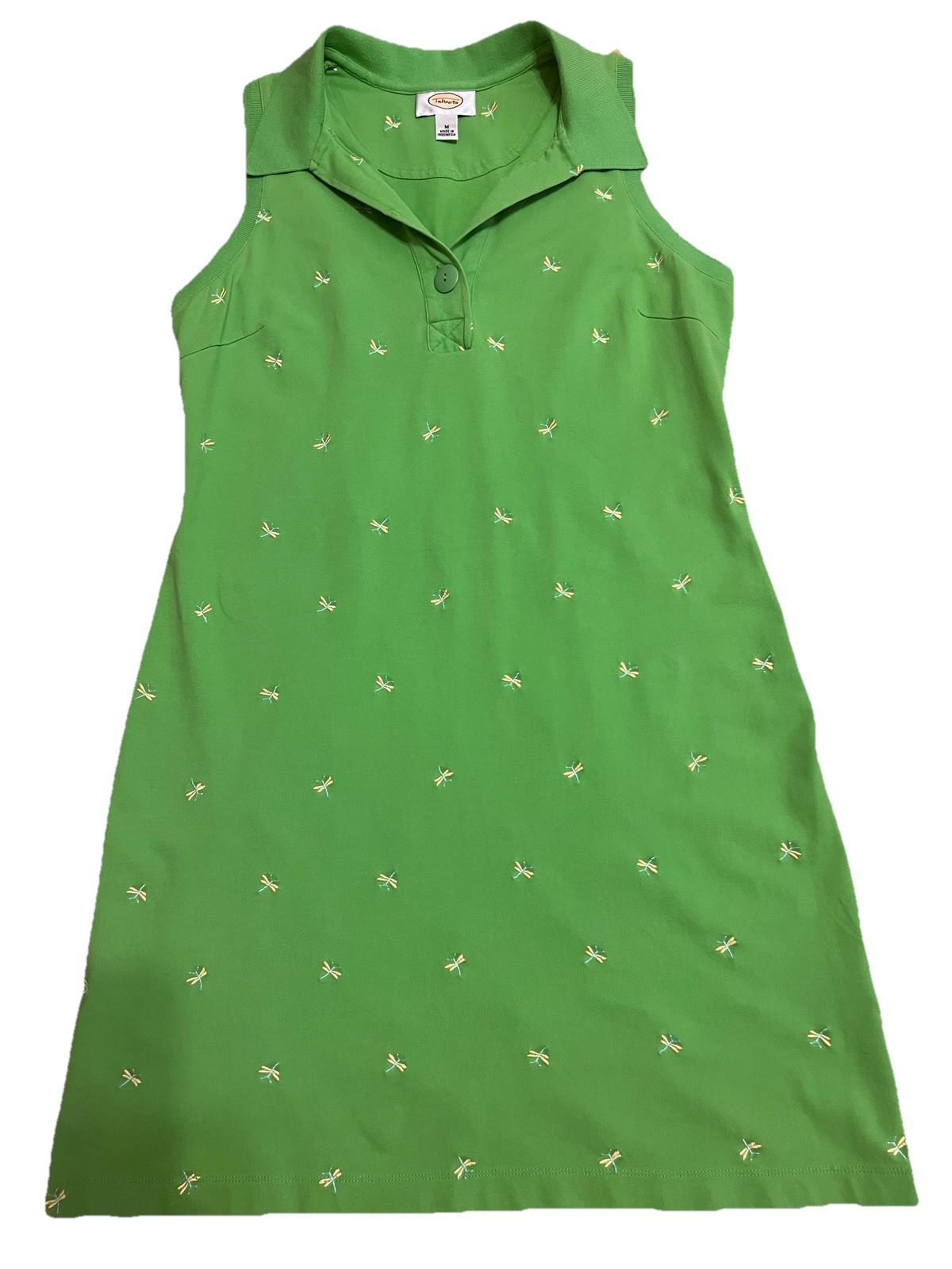 Talbots Womens Sleeveless Green Polo Embroidered Dragonfly Polo Dress|Size:M