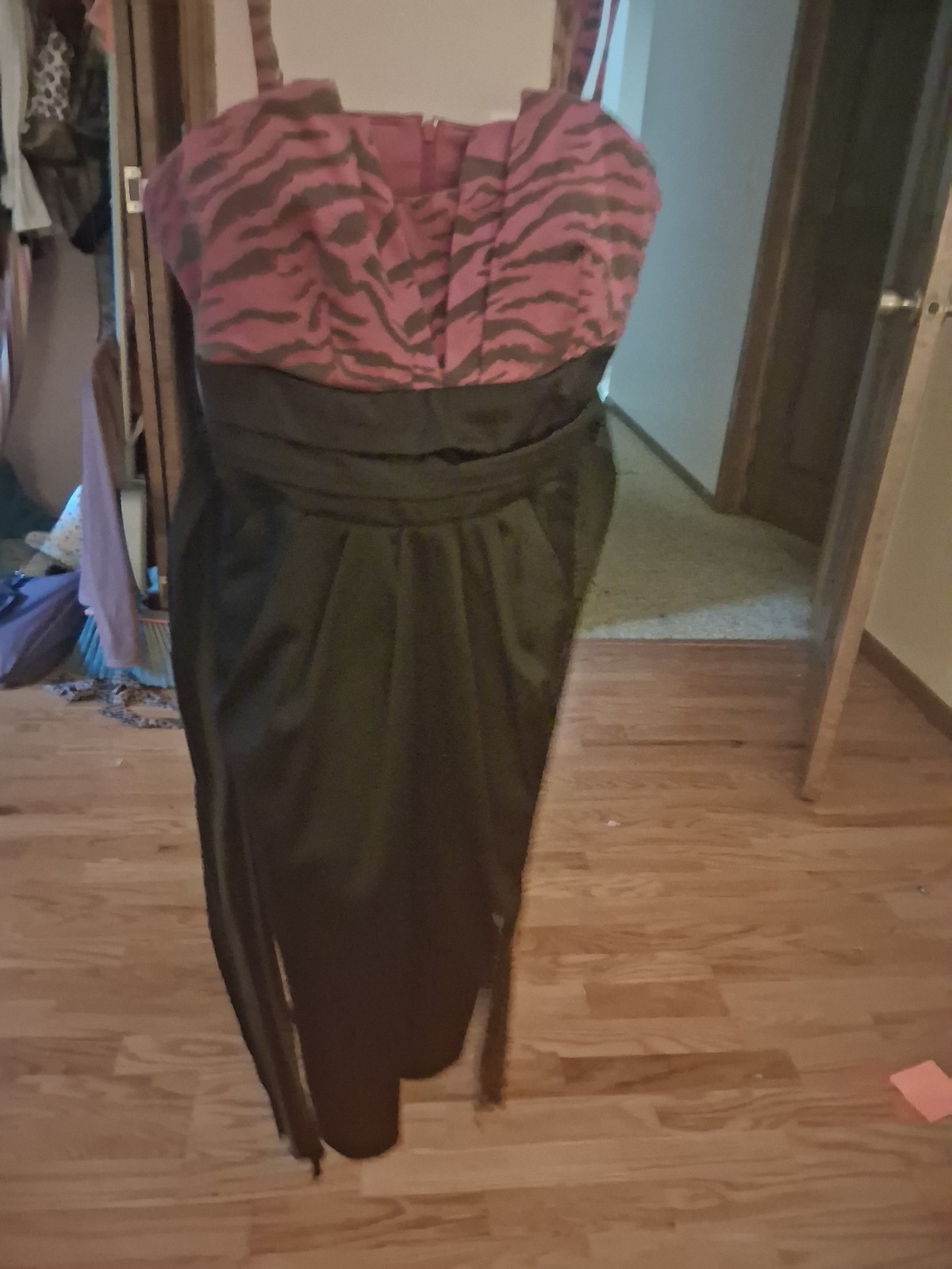 B. Wear Black/Purple Zebra Print Spaghetti Strap Knee Length Dress With Pockets