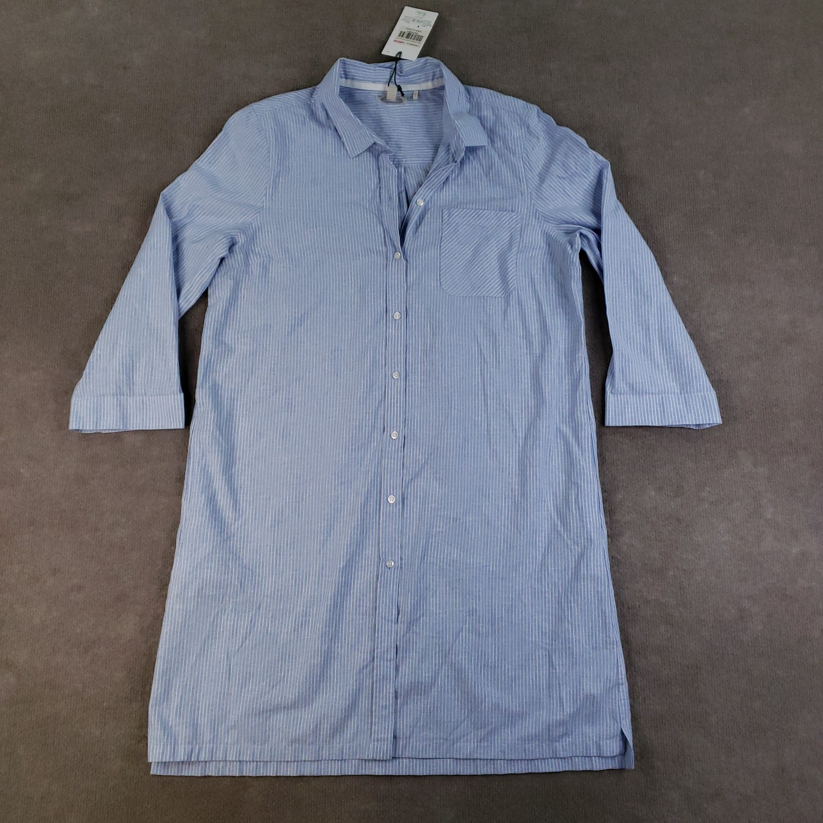 Barbour Seaglow Dress Womens Size 10 Blue Striped Long Sleeve Pockets Button