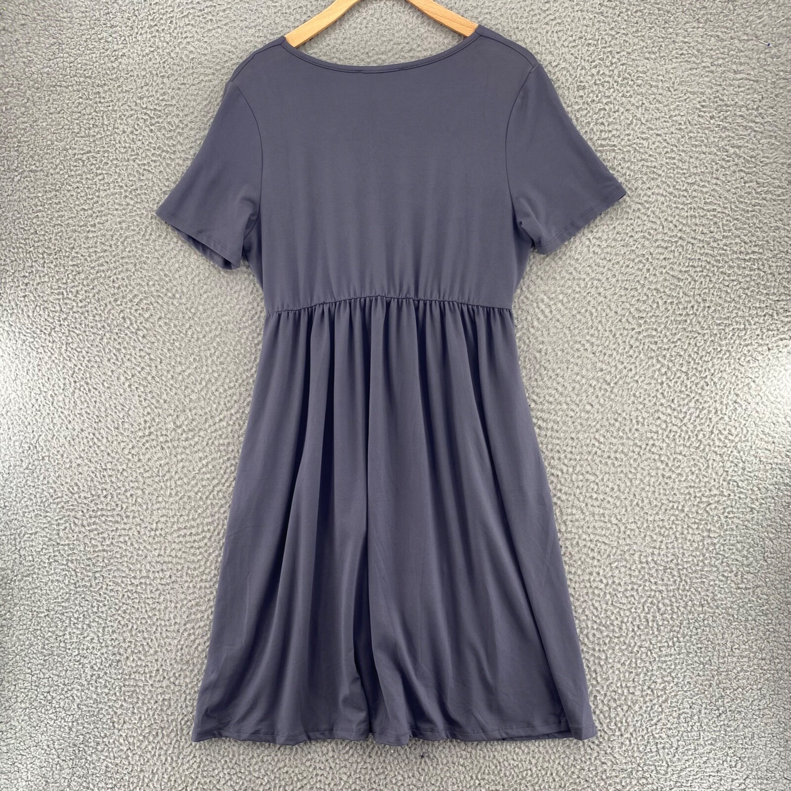 Shop Basic USA Dress Women Medium Gray Blouson Empire Surplice Short Sleeve NWT