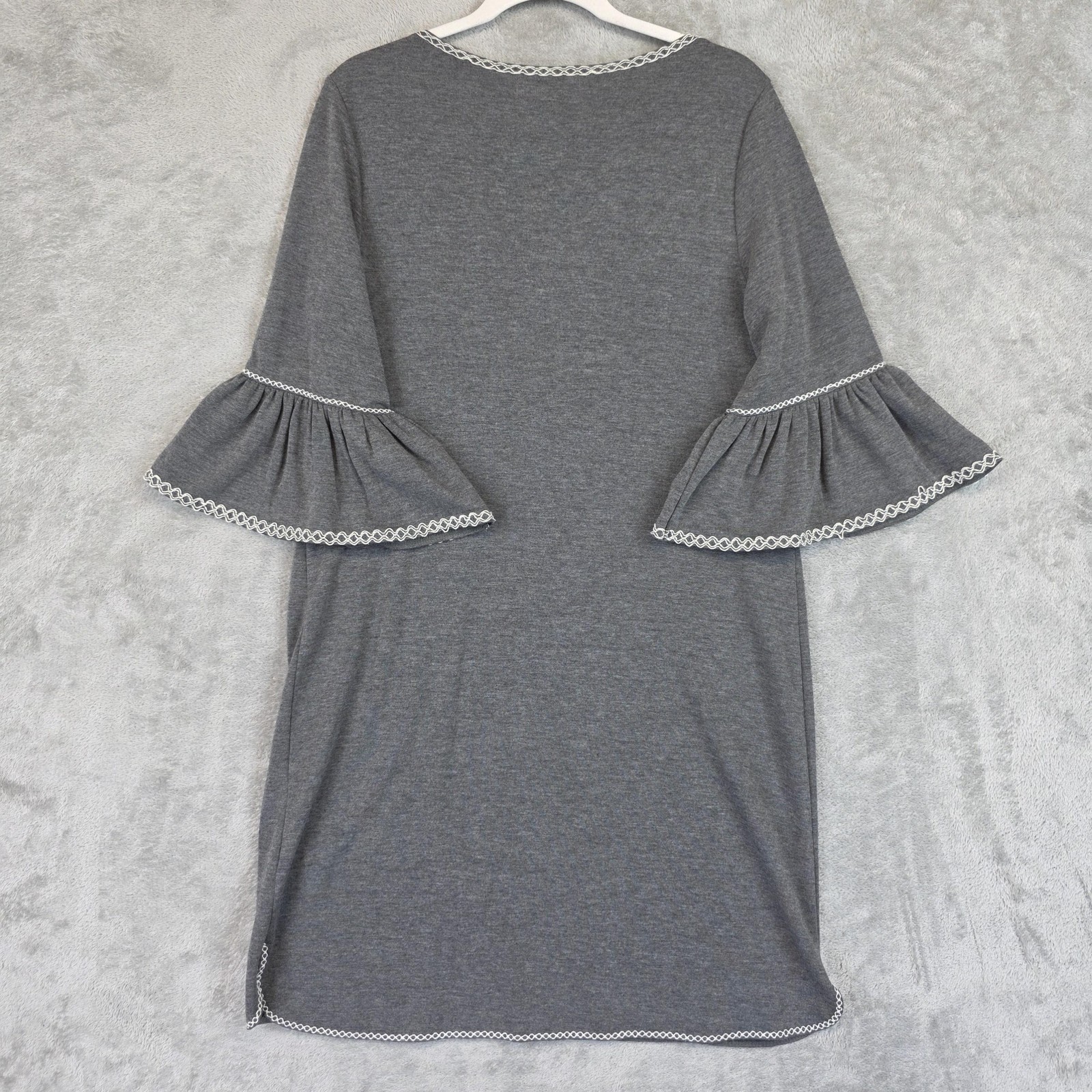 Max Studio Weekend Dress Womens Large Gray Bell Sleeve Shift Ruffle Trim