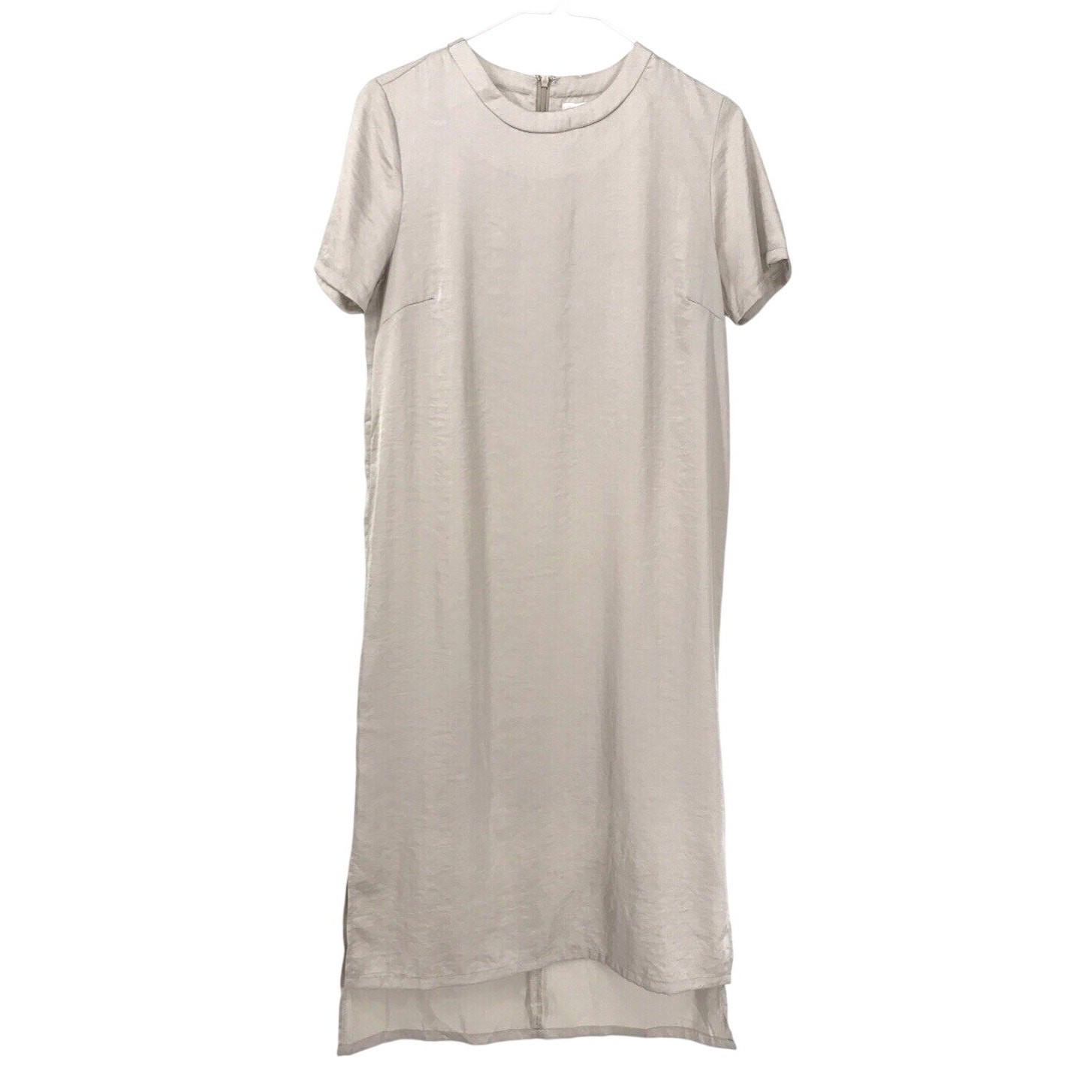 MOD REF Champagne Short Sleeve Crinkle Satin Midi Straight Shift Dress Size S