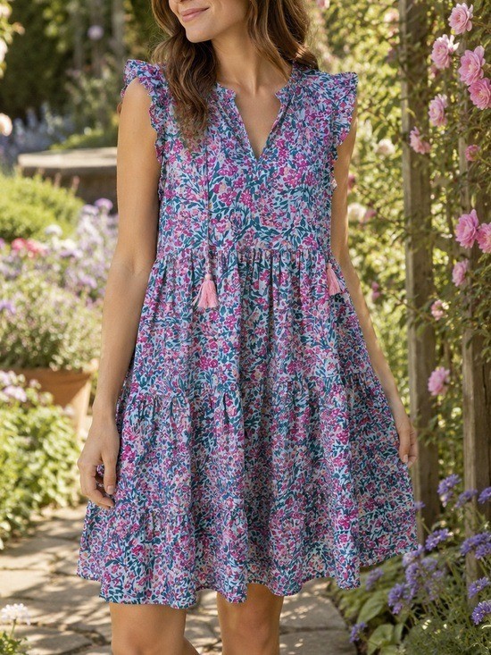 J.Crew Floral Tassel Tie Tiered Dress – Size Medium Style #CA413