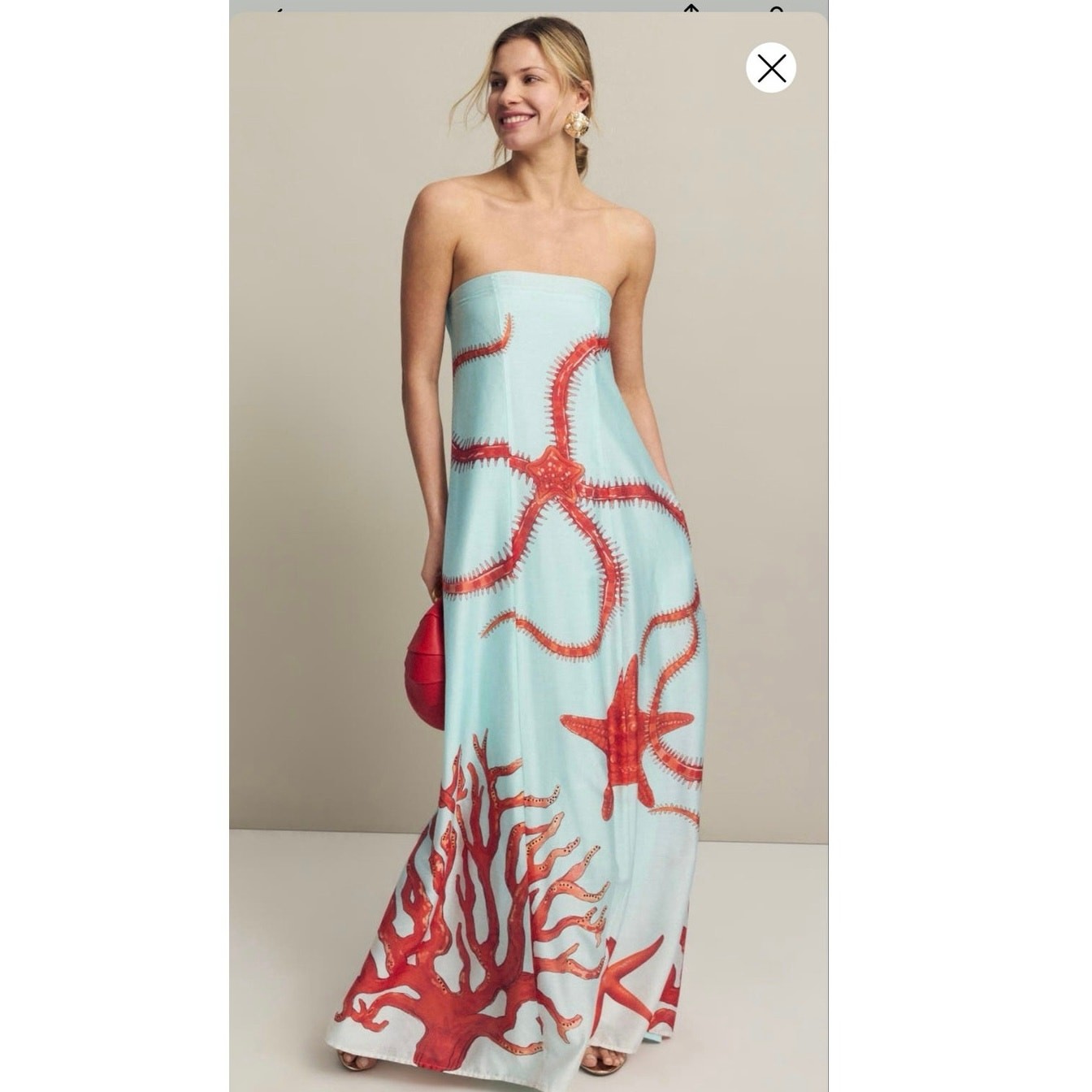 MUMA WORLD Blue Red Starfish Print SleevelessUrsa Maxi Dress size Large